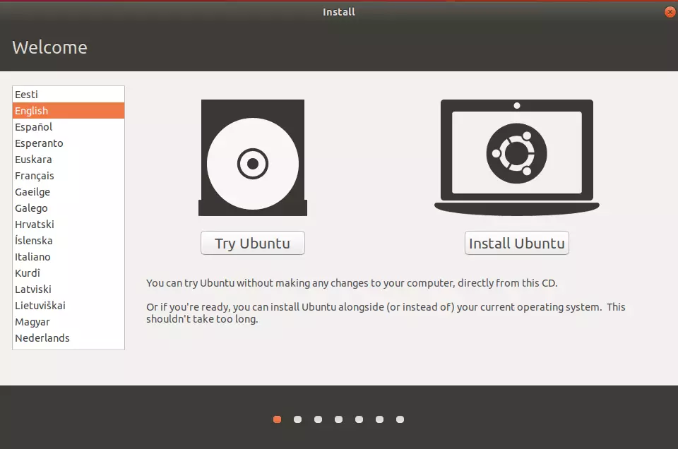 Image: Selection of the system language during installation of Ubuntu