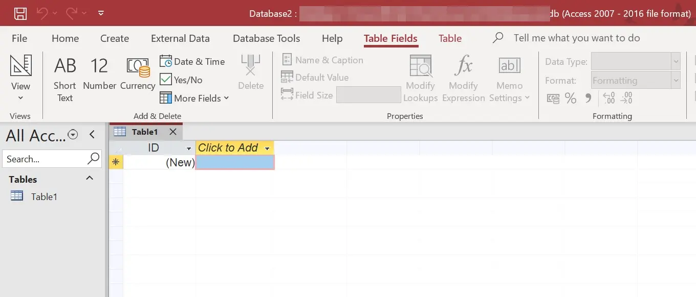 Screenshot of Access Image: Screenshot of Access