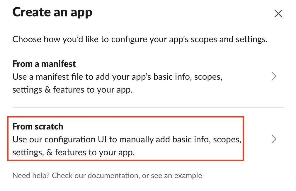 Create a Slack app from scratch Image: Create a Slack app from scratch
