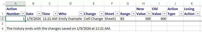 Excel: Changes are shown in a separate worksheet Excel: Changes are shown in a separate worksheet
