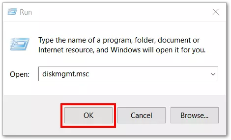 Calling up Disk Management