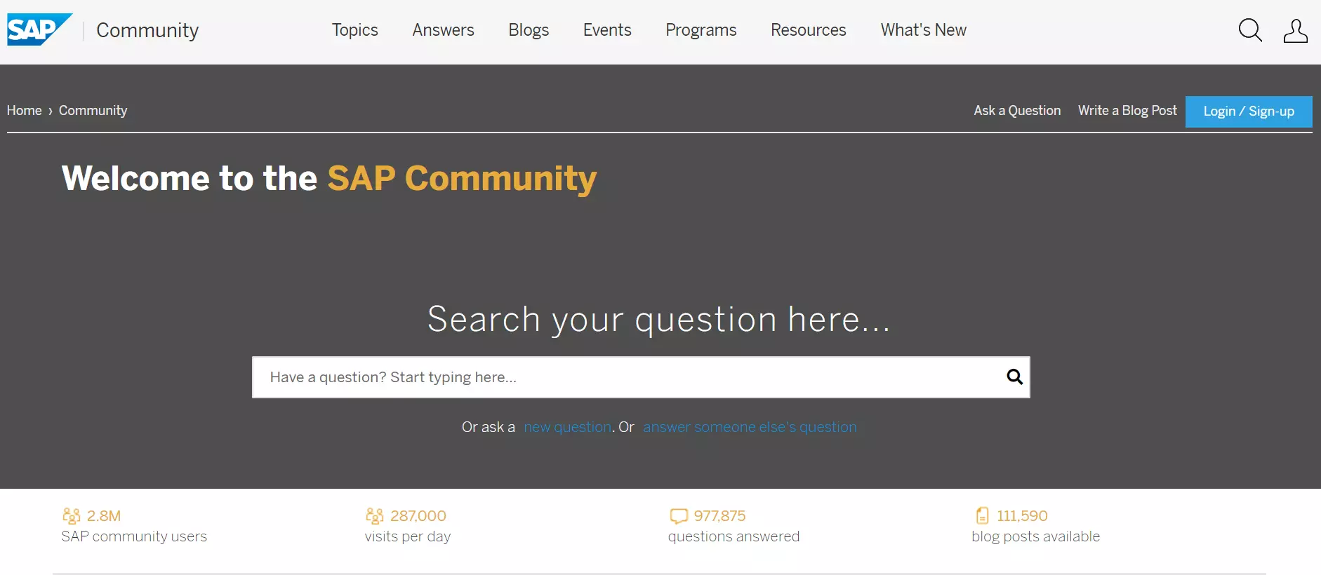 Screenshot of the SAP Community website