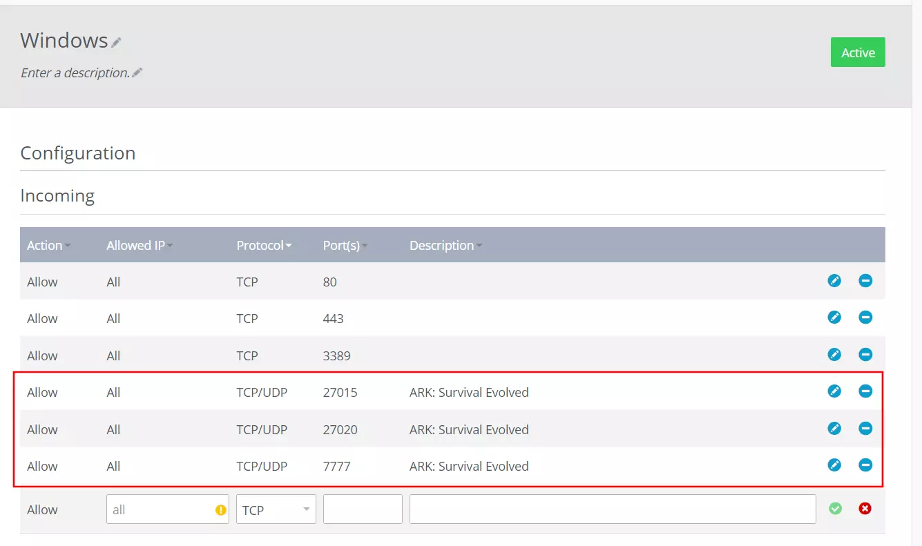 Image: IONOS Cloud Panel: Port release for ARK server