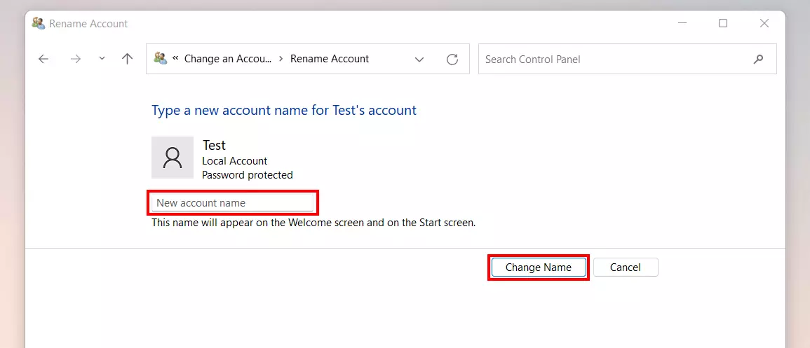 Image: Windows 11: Change username - Local account
