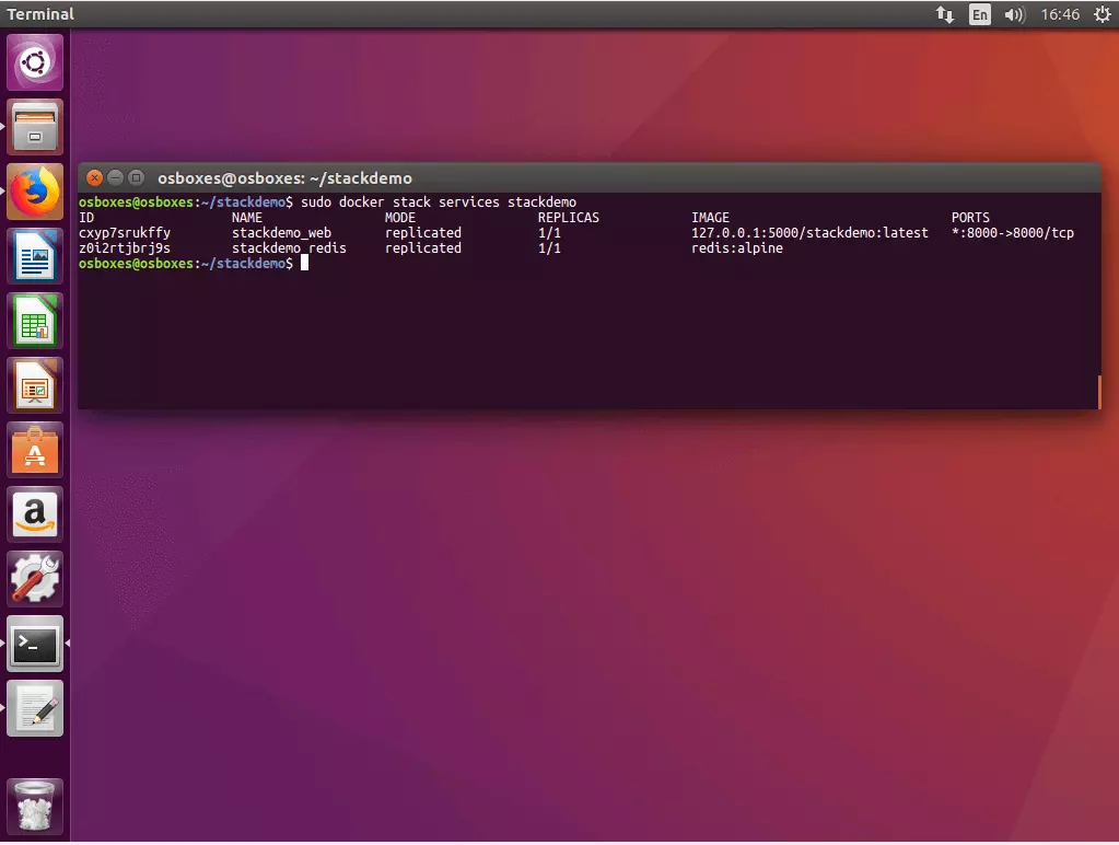 Image: The command “docker stack services” in the Ubuntu terminal
