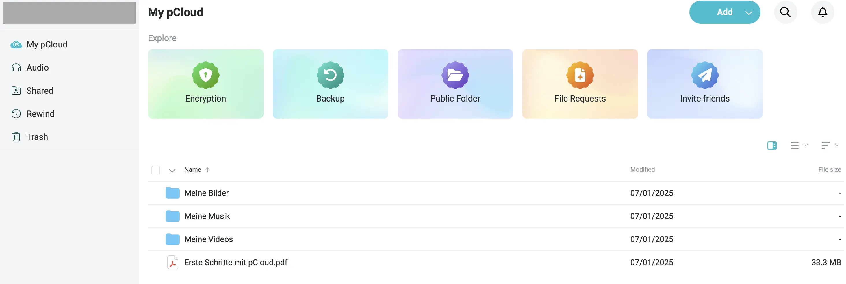 pCloud: Dashboard of the web app Image: pCloud: Dashboard of the web app