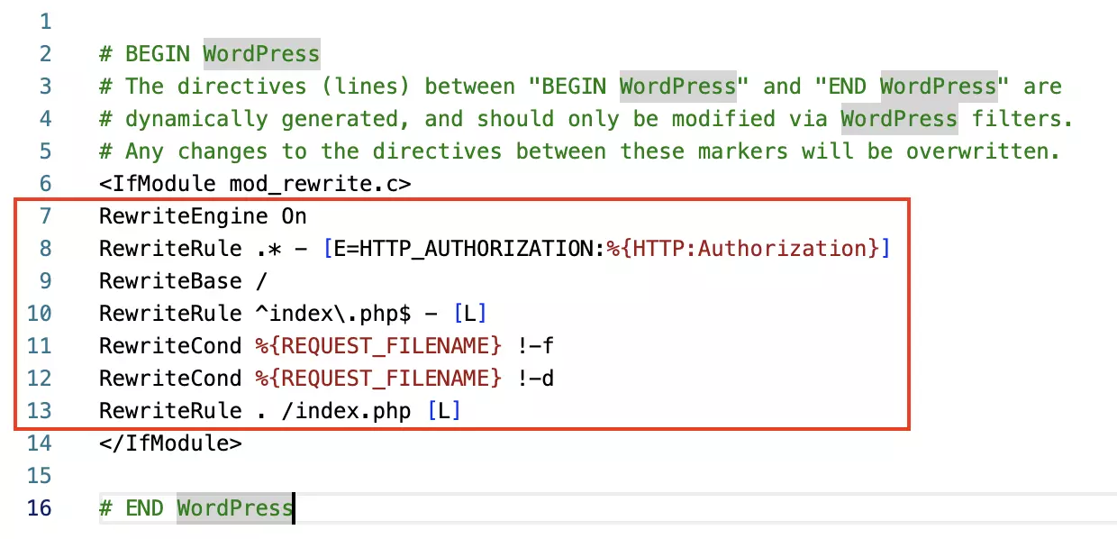 Existing .htaccess file with highlighted code to be replaced Image: Existing .htaccess file with highlighted code to be replaced