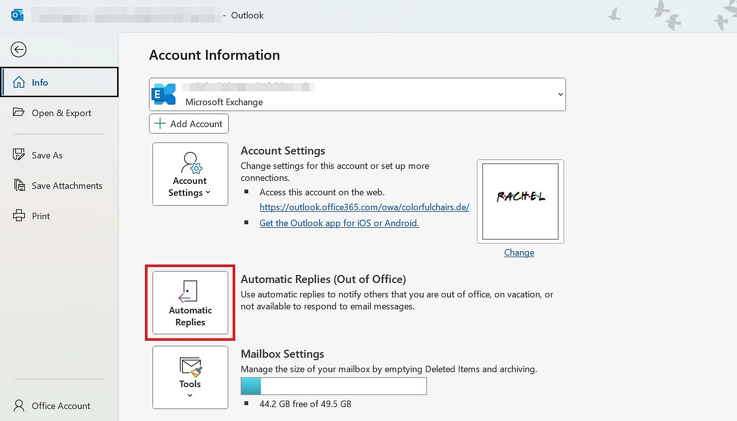 Image: Click on “Automatic Replies”