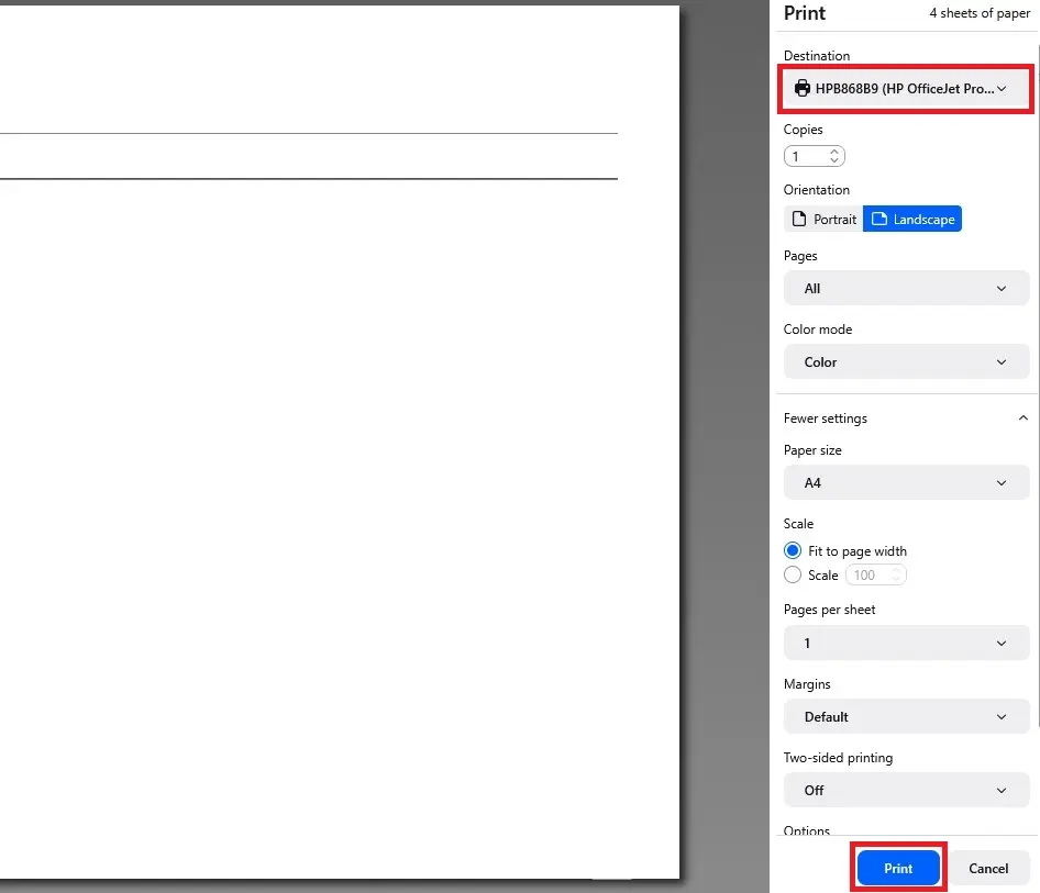“Print“ window in the online version of Outlook Image: “Print“ window in the online version of Outlook