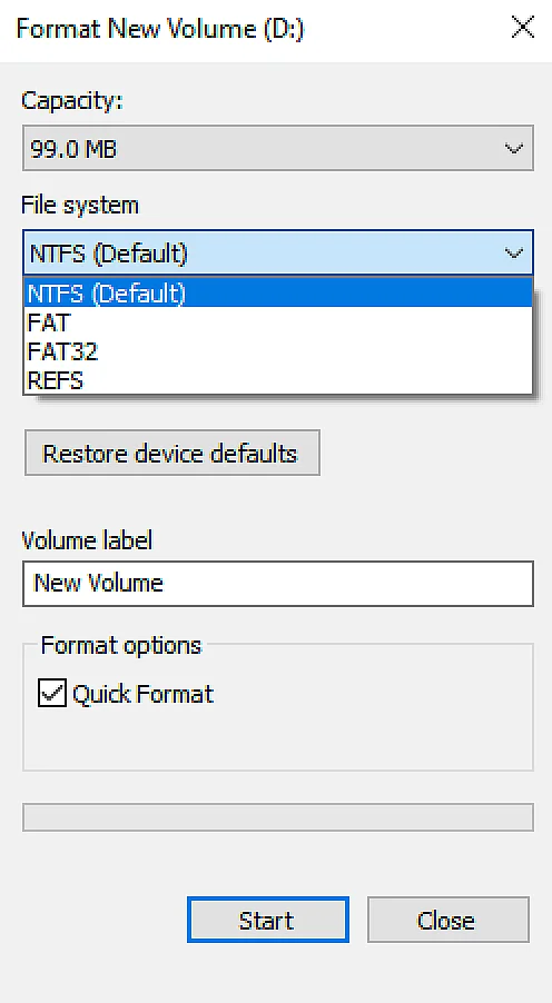 Windows 10: formatting of USB drive Image: Windows 10: formatting of USB drive