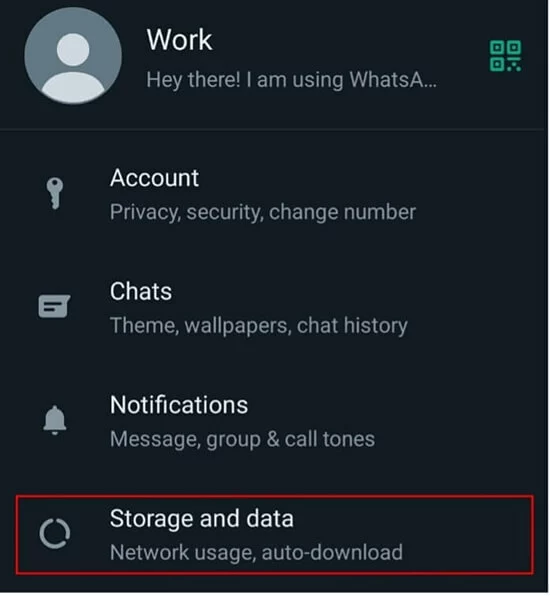 Image: WhatsApp: “Storage and data” in “Settings” menu