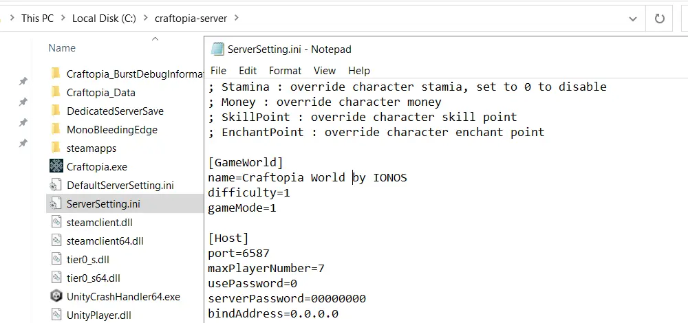 Image: Craftopia server: Configuration file