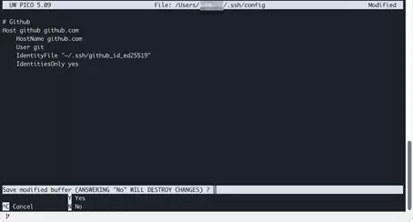 Confirming the changes to the SSH config file