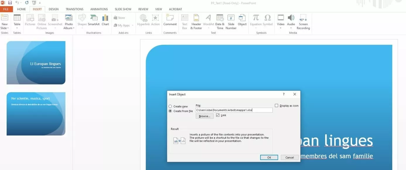 Image: “Insert Object” dialog in PowerPoint”