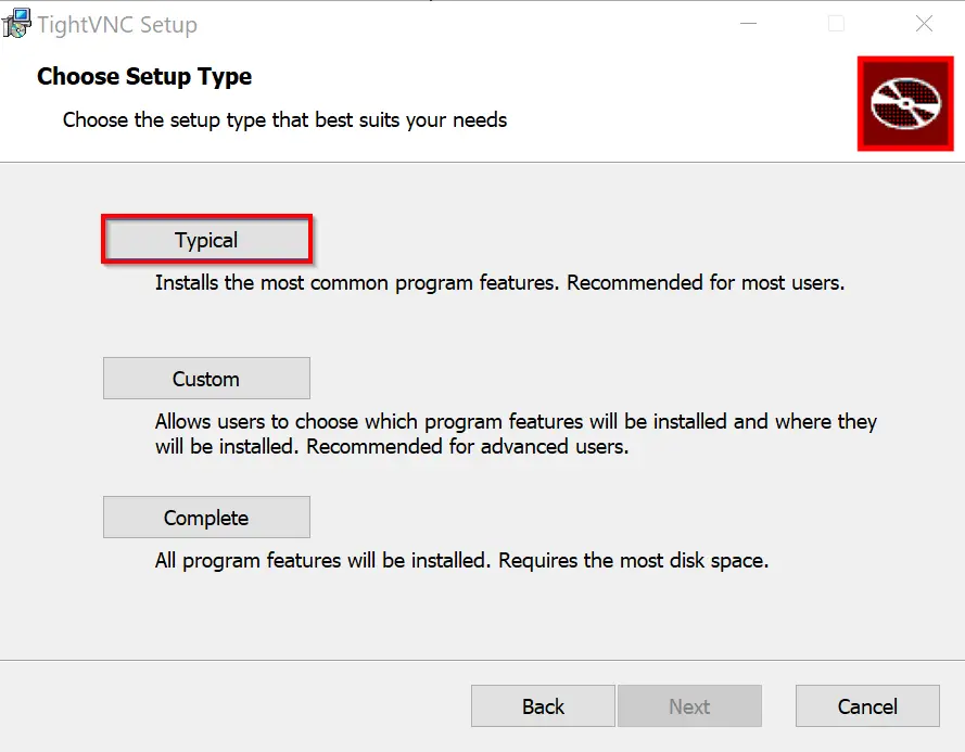 TightVNC server setup Image: TightVNC server setup