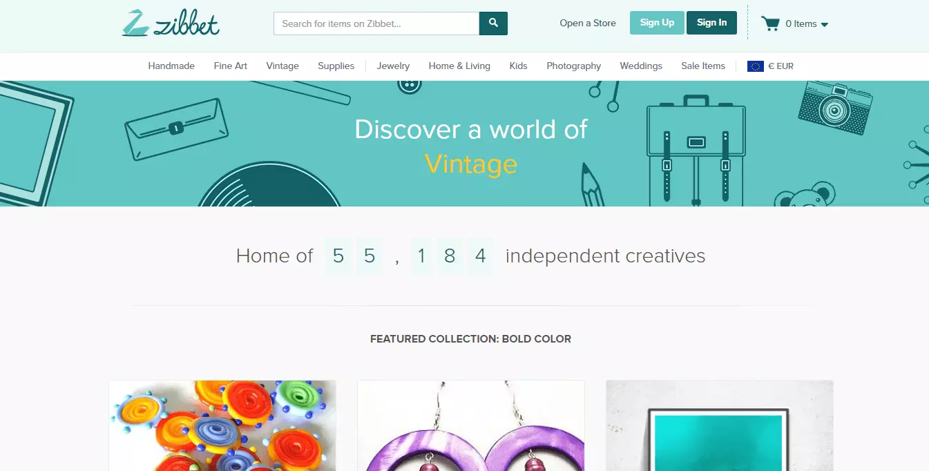 Homepage of zibbet.com