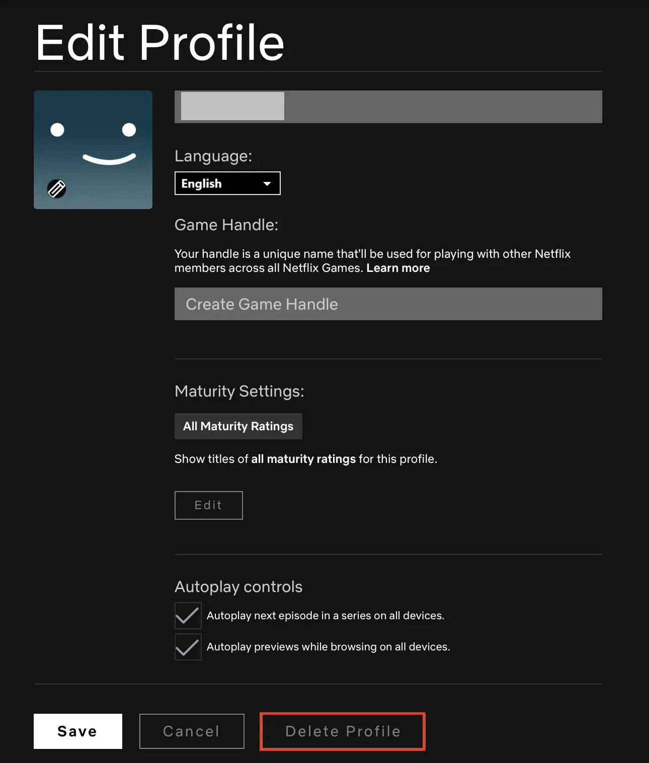 Image: Netflix: Edit or delete a profile