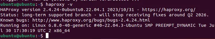 Screenshot of the current HAProxy version in the terminal Image: Screenshot of the current HAProxy version in the terminal
