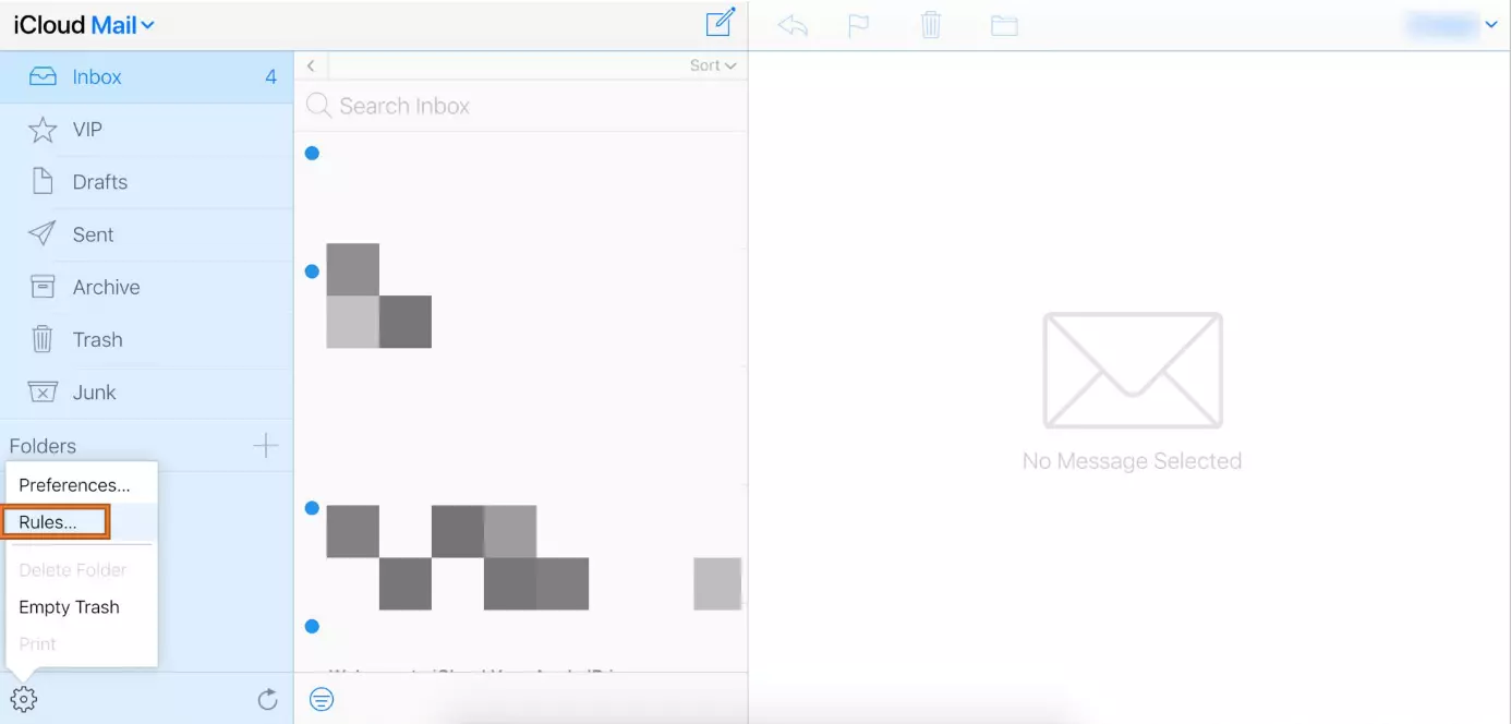 Image: Creating a rule in iCloud email