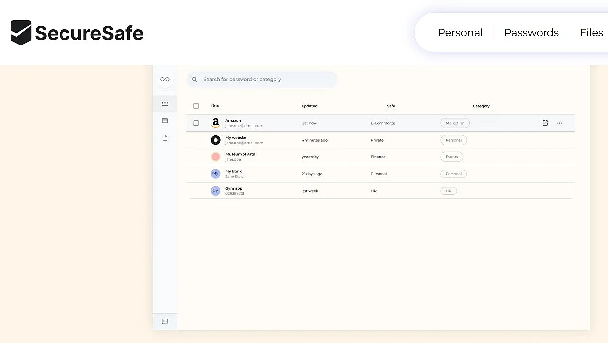 SecureSafe: folder overview Image: SecureSafe: folder overview