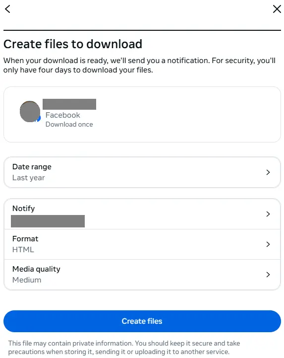 Facebook: Create files to download Image: Facebook: Create files to download