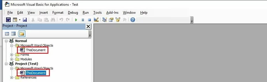 Image: Microsoft Word 2016: Project Explorer
