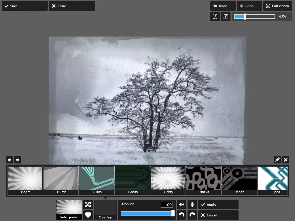 Screenshot of the web app Pixlr Express in full screen mode
