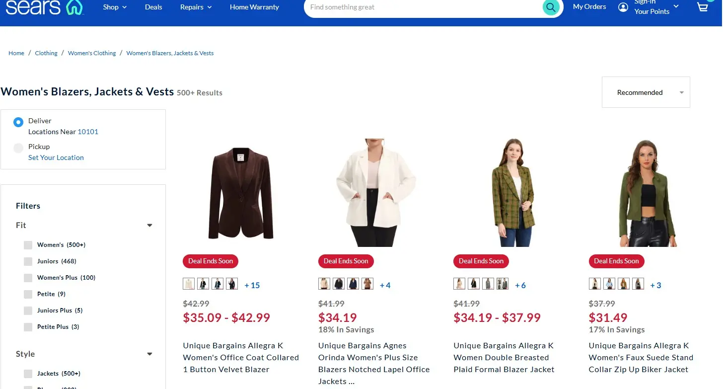 Image: Thumbnails of the Sears online store