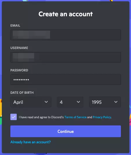 Personal information needed for Discord registration