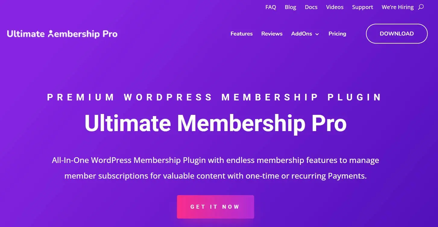 Screenshot of the WordPress plugin Ultimate Membership Pro website Image: Screenshot of the WordPress plugin Ultimate Membership Pro website