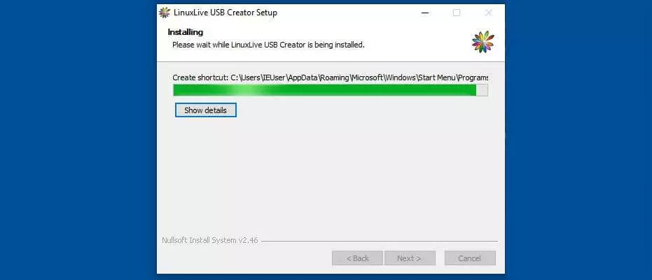 Image: LinuxLive USB Creator – installation progress
