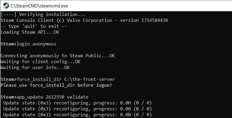 Image: The Front: Server installation (SteamCMD)