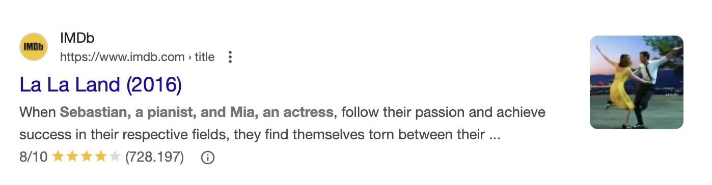 Screenshot of a Google search result with star ratings as a rich snippet Image: Screenshot of a Google search result with star ratings as a rich snippet