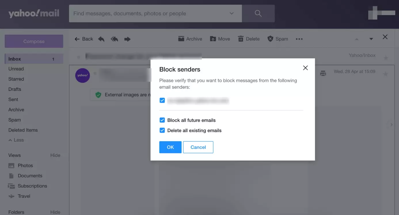 Image: Yahoo! email blocking options