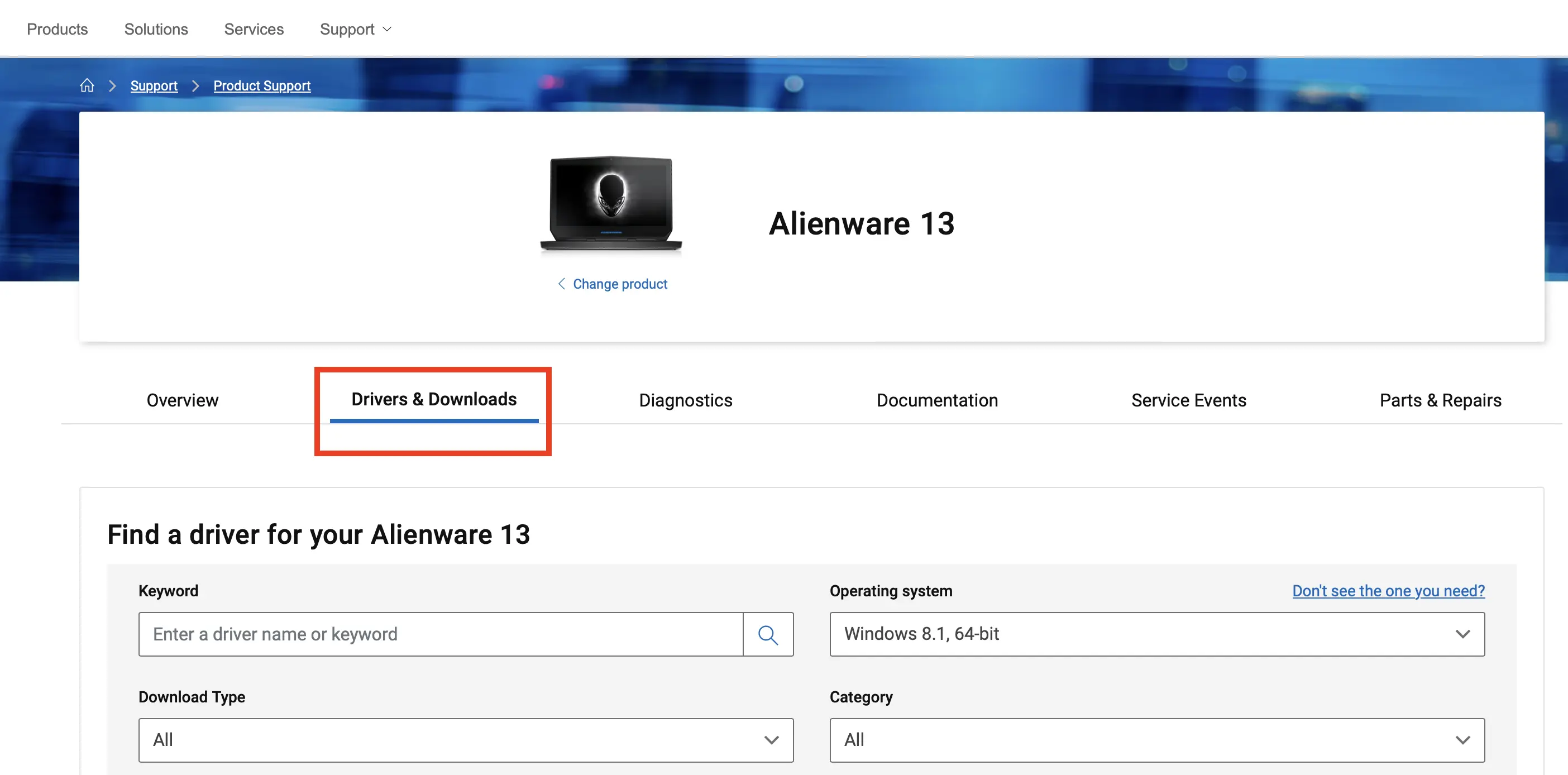 Image: Dell website: Searching for a device