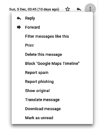 Screenshot of the Gmail menu