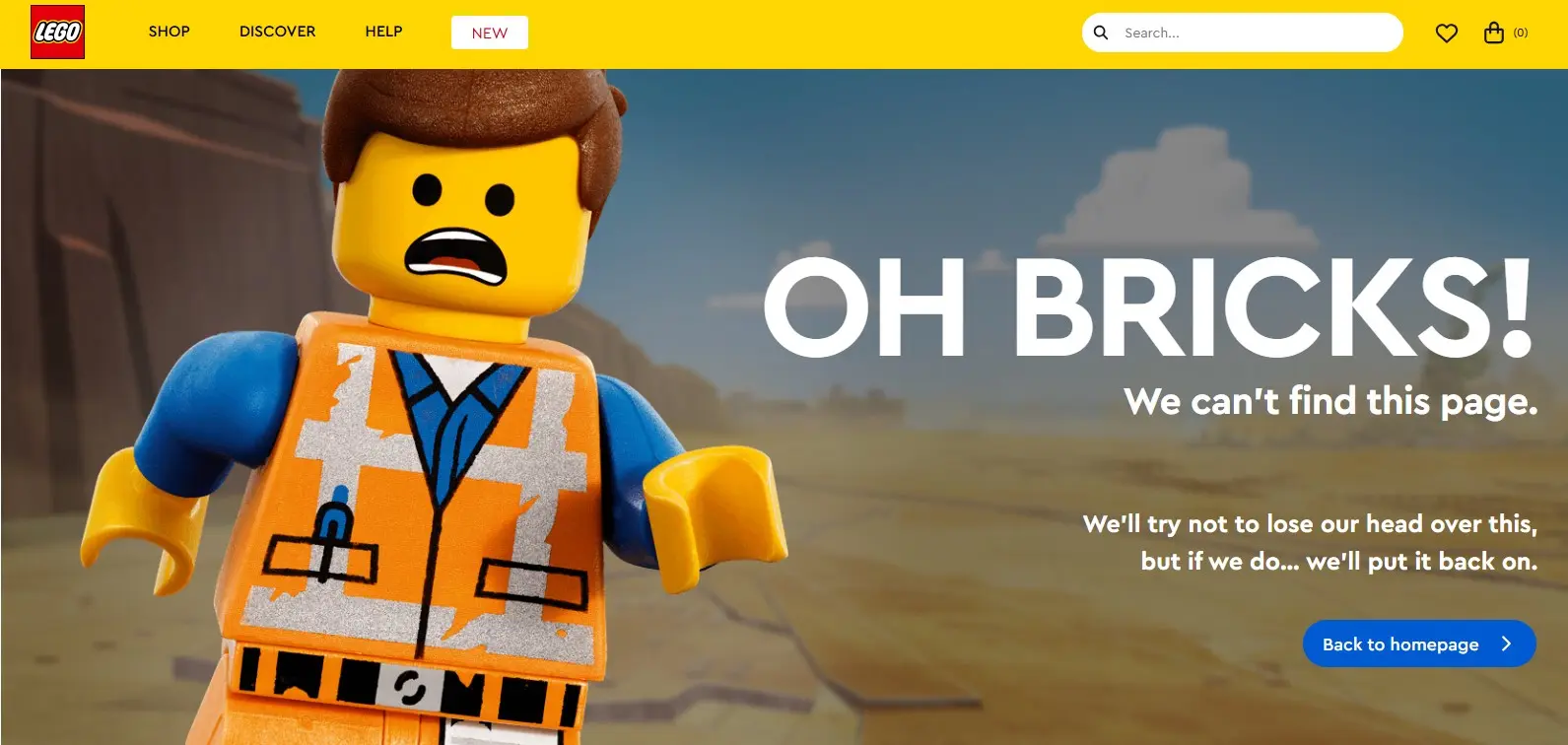 Image: Funny 404 page on the Lego website
