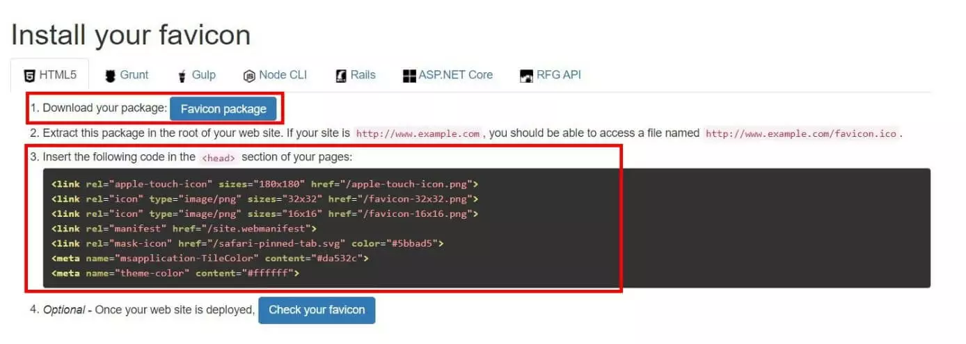 RealFaviconGenerator: HTML code