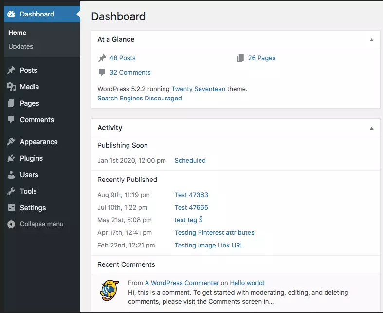 WordPress dashboard
