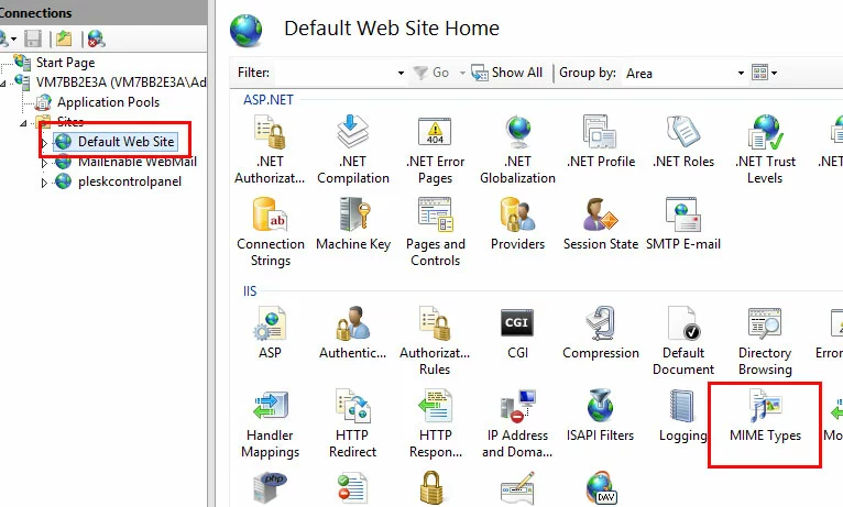 IIS manager: symbol “MIME Types”