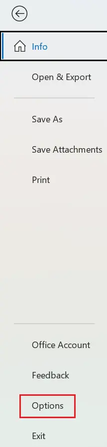 Image: Outlook options