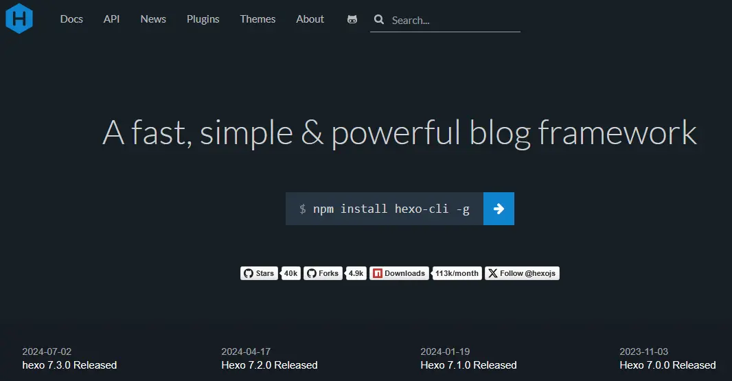 Image: Screenshot of the Hexo website