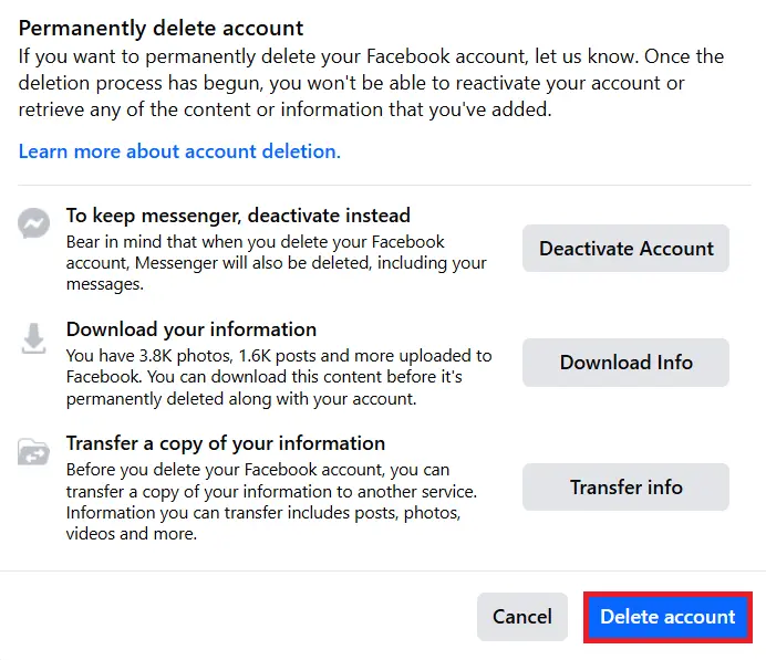 Facebook: Permanently delete account Image: Facebook: Permanently delete account