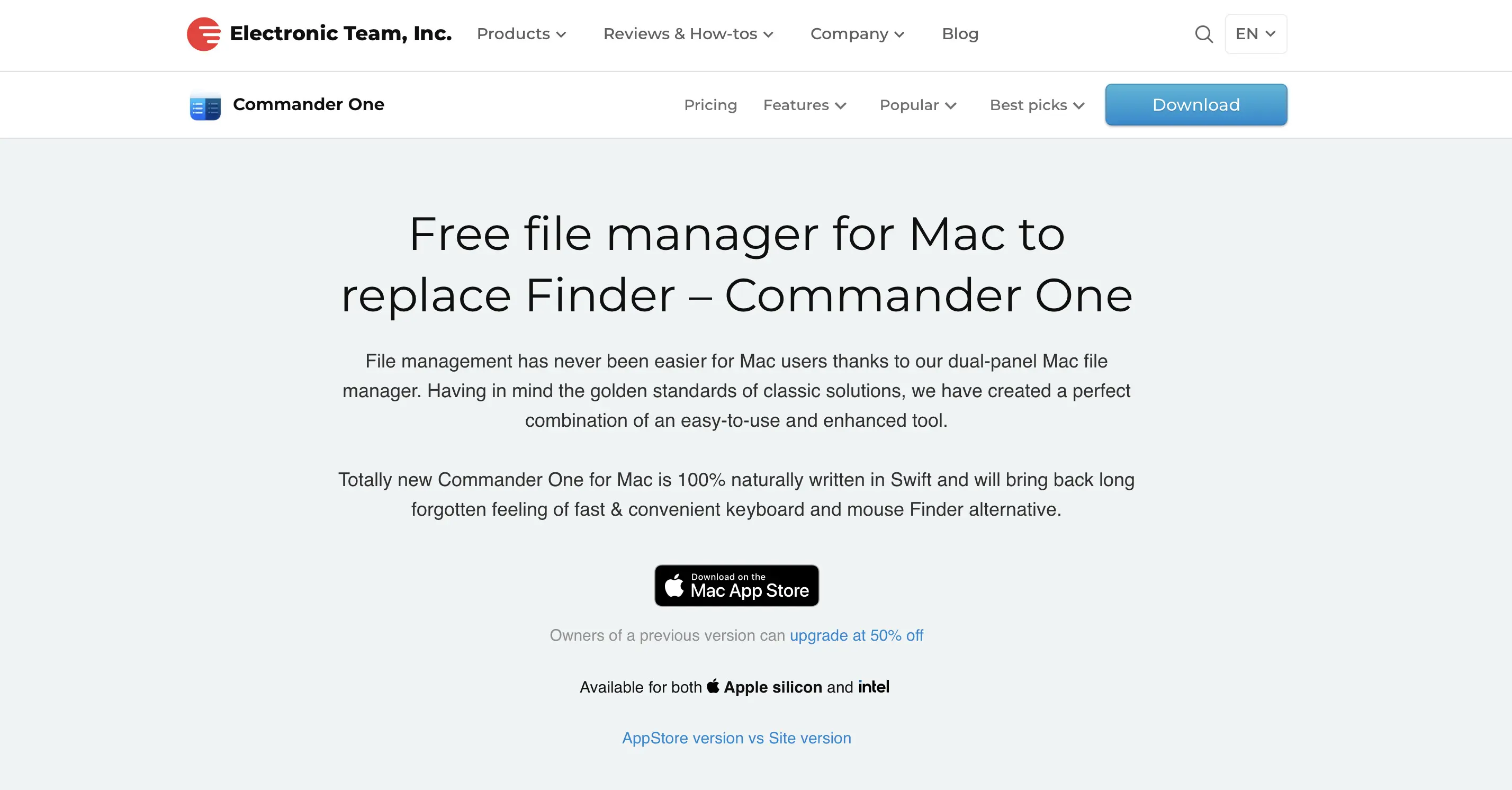 Screenshot of the Commander One website Image: Screenshot of the Commander One website