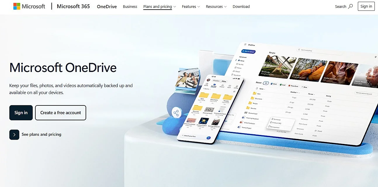 Screenshot of the Microsoft OneDrive website Image: Screenshot of the Microsoft OneDrive website