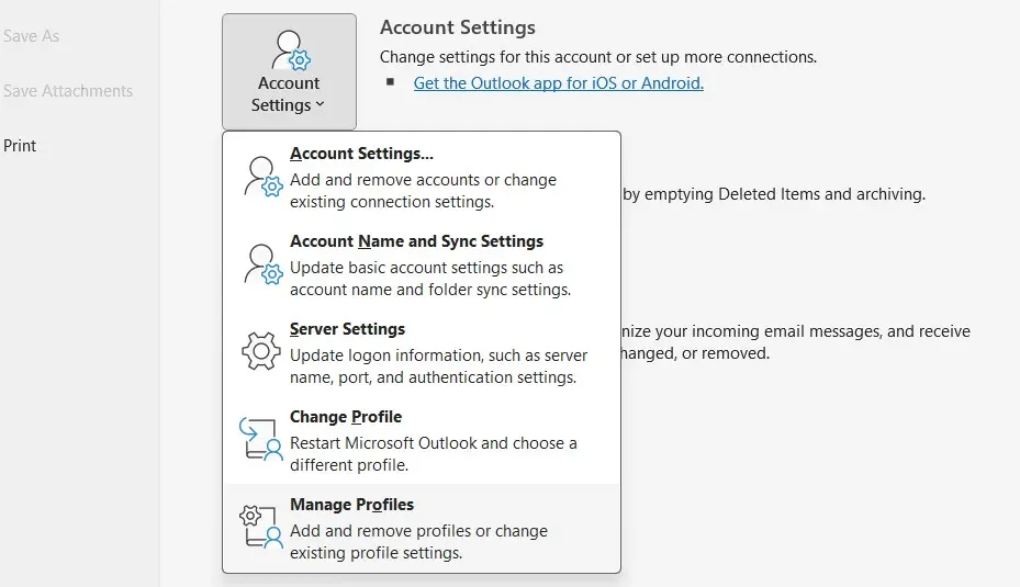 Outlook Account Settings Image: Outlook Account Settings