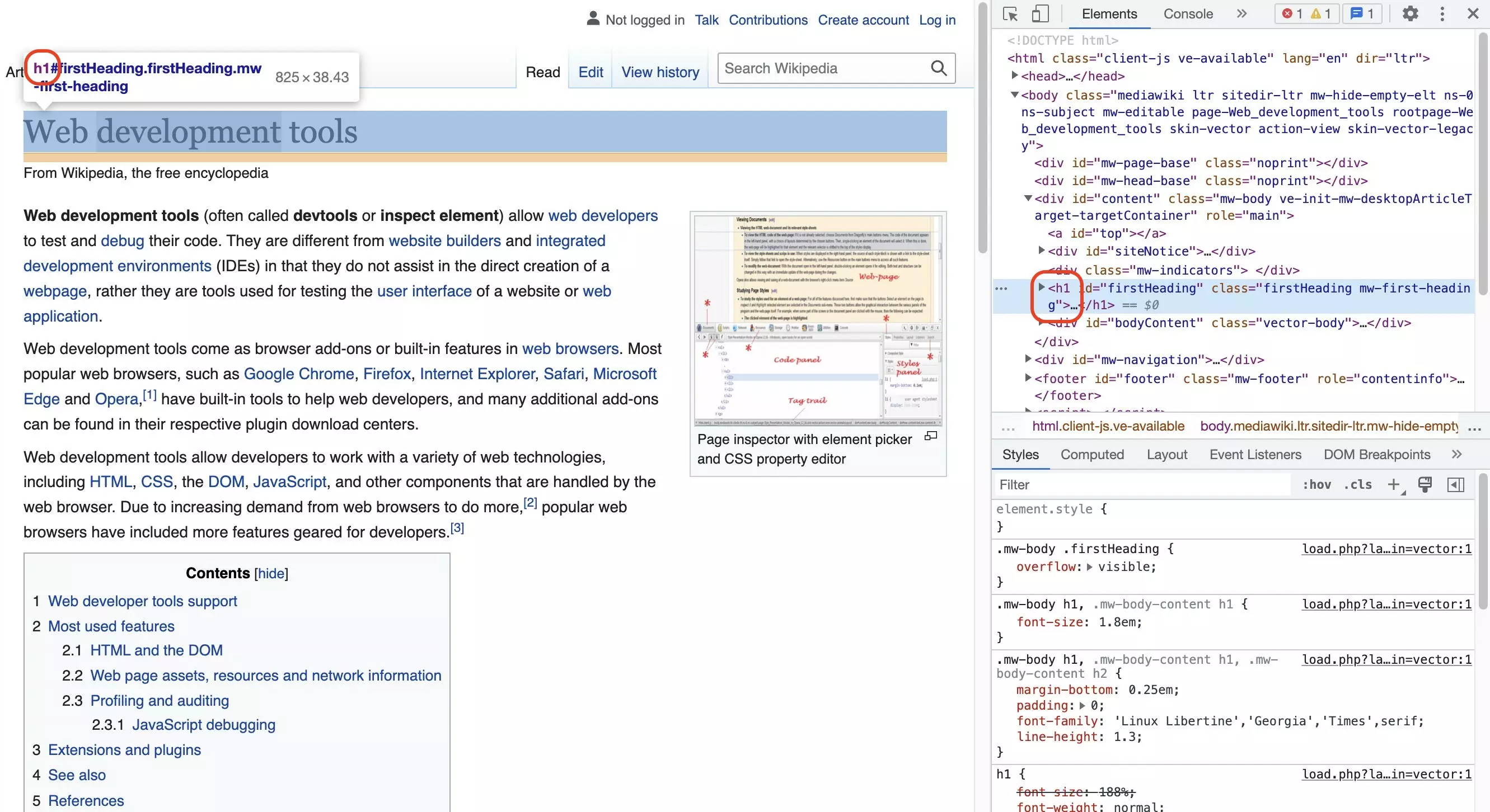 Heading analyzed with inspect element Heading analyzed with inspect element