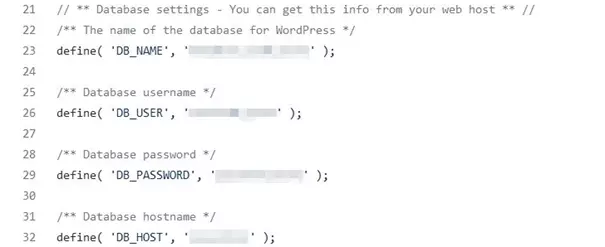 Database configuration in wp-config.php