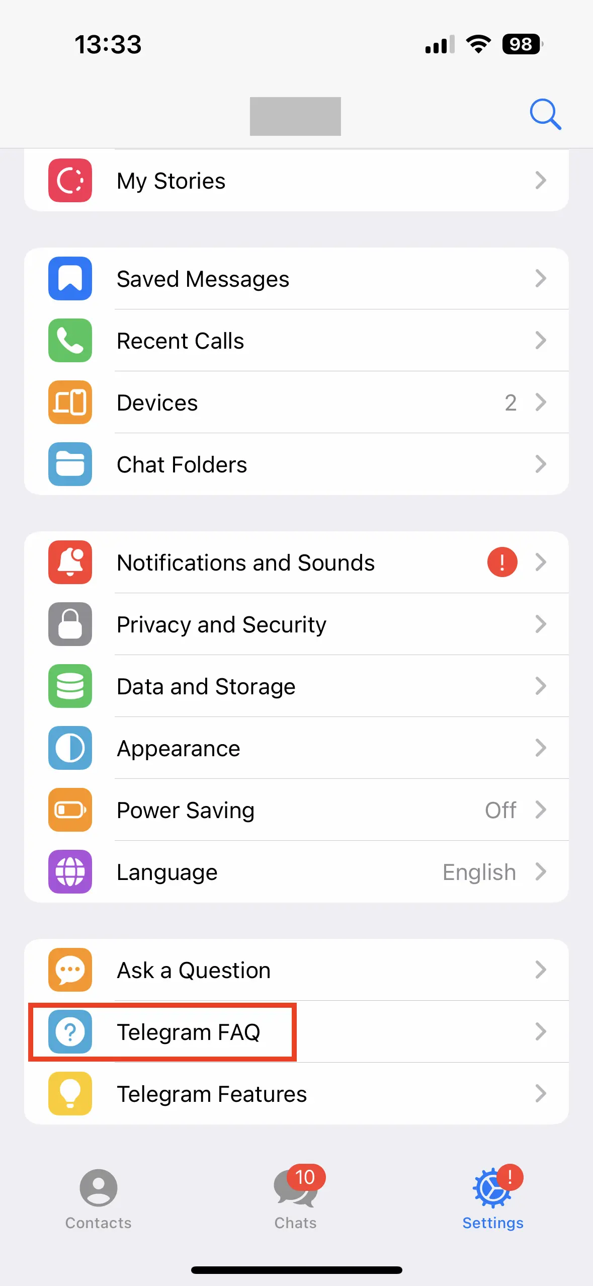 Telegram app settings Image: Telegram app settings