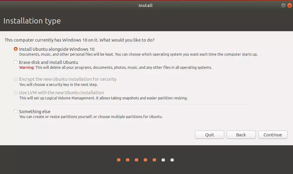 Image: Ubuntu installation type: parallel system or single operating system